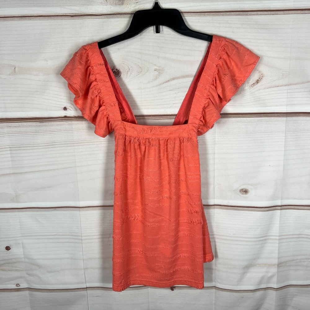 Black Tape Top Womens Small Orange Flutter Sleeve Tank Square Neck Texture Knit